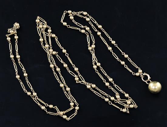 An Edwardian 15ct gold guard chain, gross 26.8 grams.